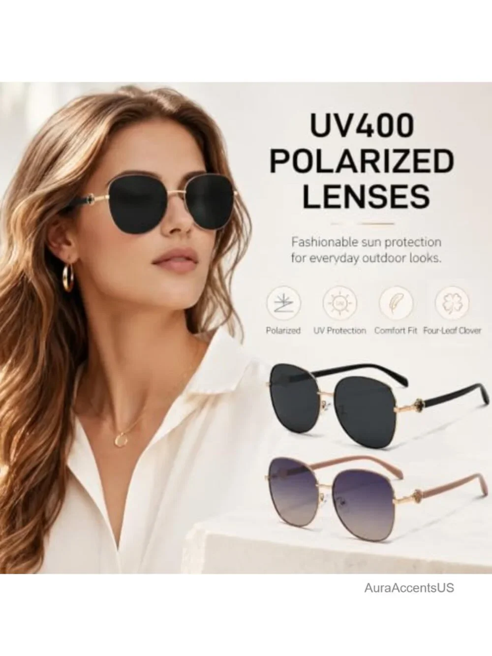 Polarized UV400 Oversized Round Metal Sunglasses for Driving